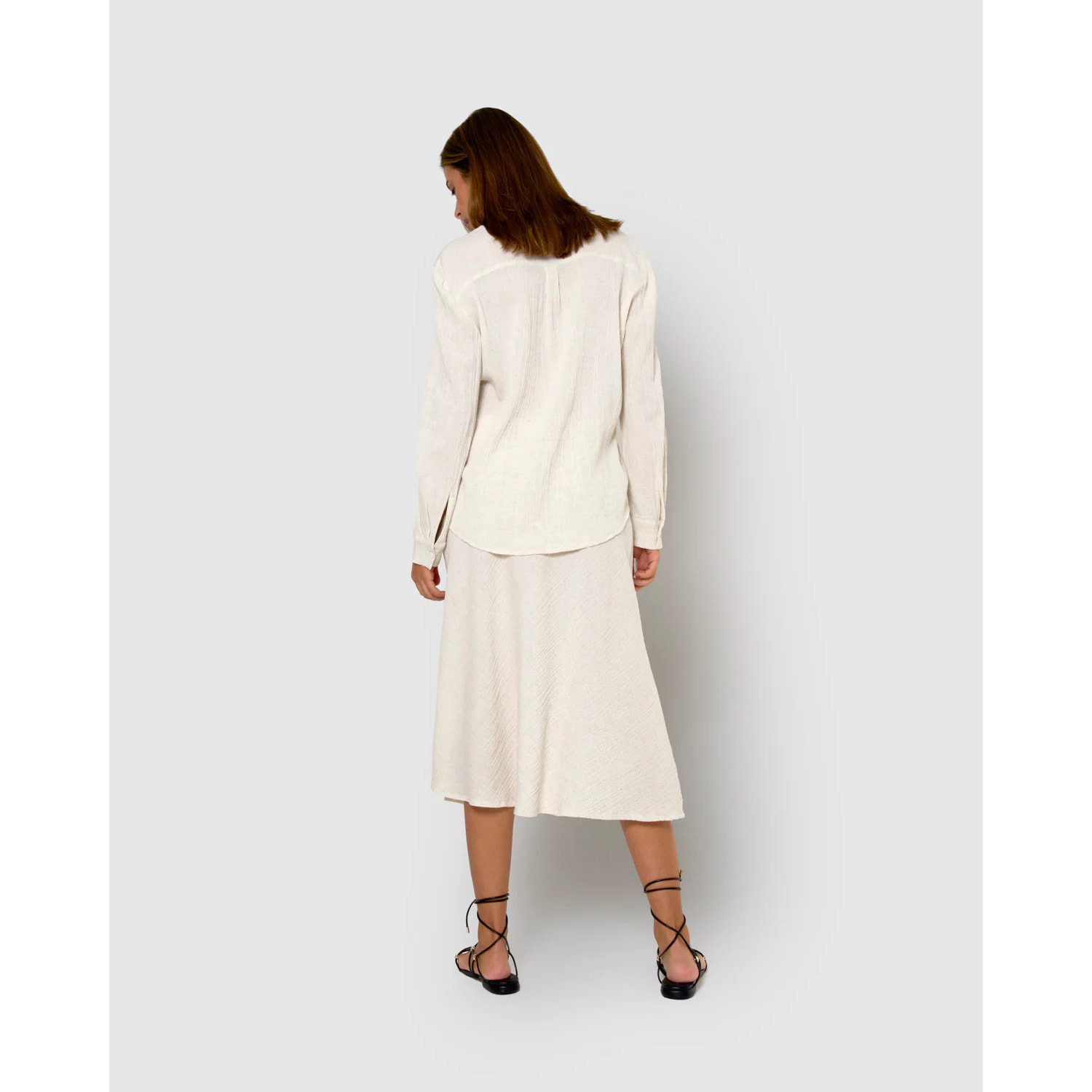 Falda midi evasé algodón lino natural