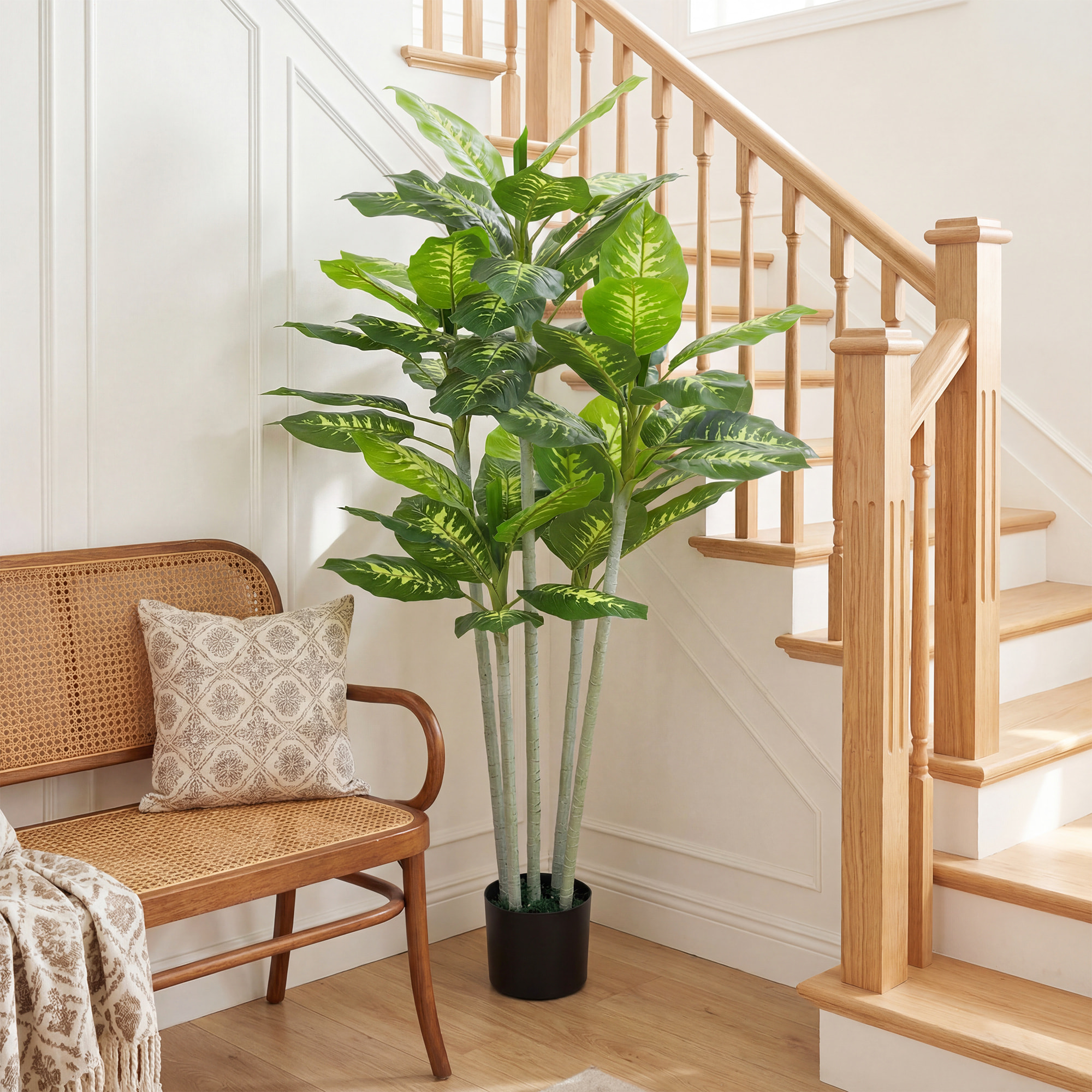 Plante artificielle Calathea H.150cm tronc branches lichen feuilles grand réalisme