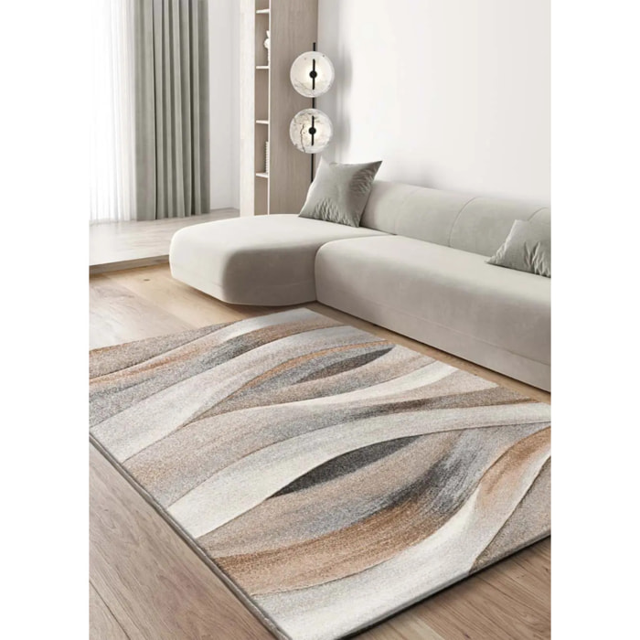 BADET Alfombra abstracta de pelo corto beige y marrón, varias medidas disponibles.