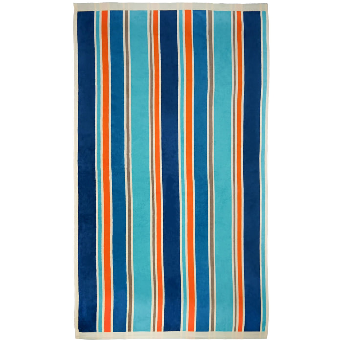 Serviette de plage éponge velours Jacquard Bleu 100x175 470g/m² - Zamora