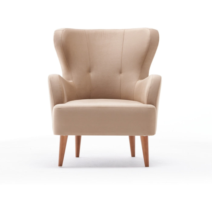HELOISE - Fauteuil en velours beige avec accoudoirs
