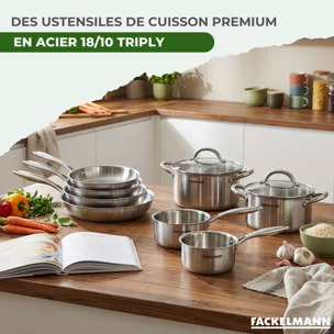 Poêle à Frire, Casseroles, Faitouts inox 18/10 Triply et couvercle Fackelmann Vita3