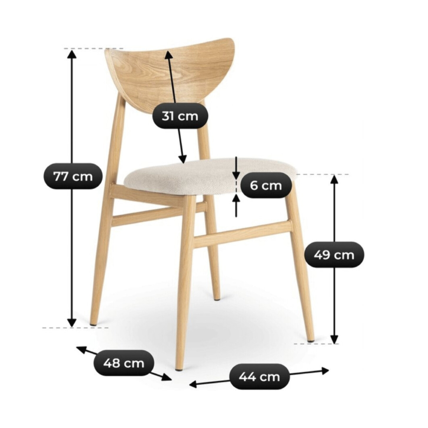 Lot de 2 chaises de salle a manger style scandinave en bois "Lumbra" - Beige