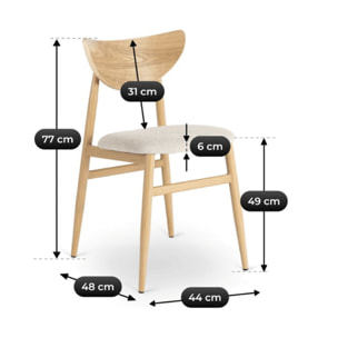 Lot de 2 chaises de salle a manger style scandinave en bois "Lumbra" - Beige