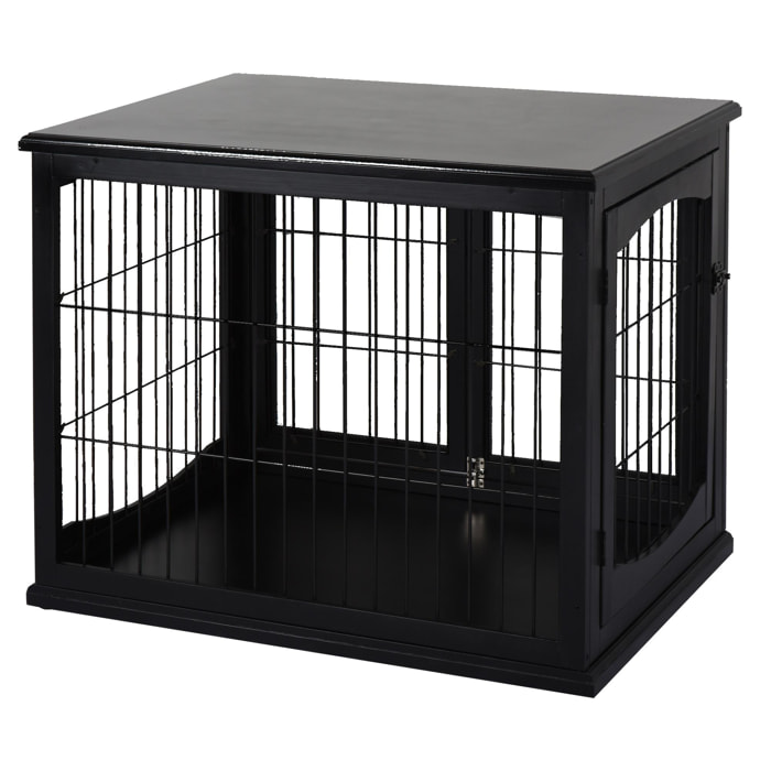 Cage pour chien animaux cage en bois MDF classe E1 3 portes verrouillables max. 30 Kg dim. 81L x 58l x 66H cm noir
