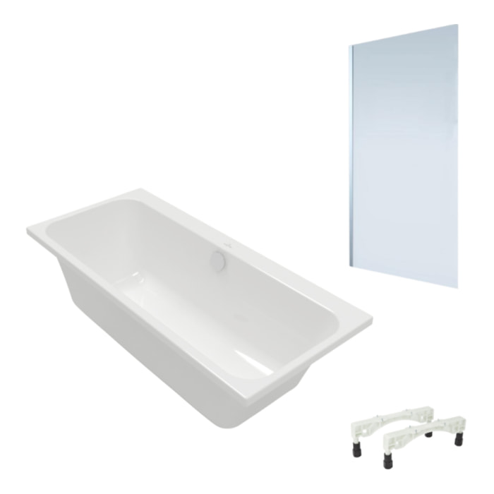 Baignoire droite VILLEROY & BOCH Architectura avec pieds 170 x 75 cm Blanc + Pare Bain gauche AURYS Mist 1 chromé