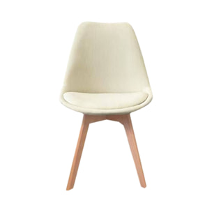 Lot de 4 chaises scandinaves revêtement velours côtelé blanc cassé. pieds bois de hêtre - Nils