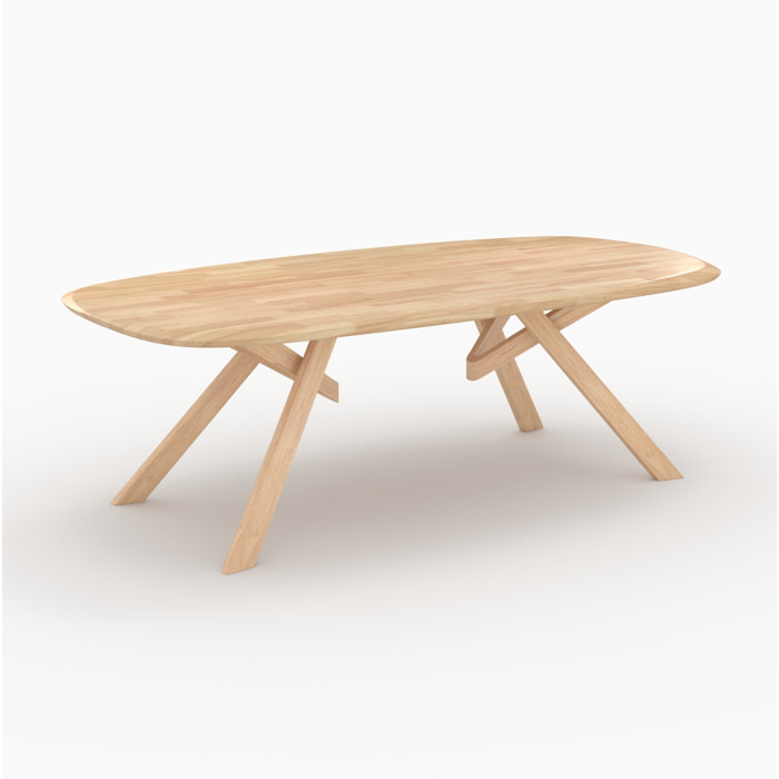 Table rectangulaire en bois d'hévéa massif clair 8 personnes - Merlin