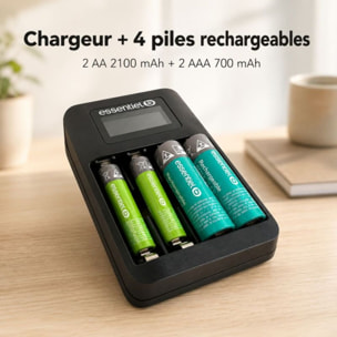 Chargeur de piles ESSENTIELB +LR06 AA x2 2100NimH+LR03 AAA x2 700NimH