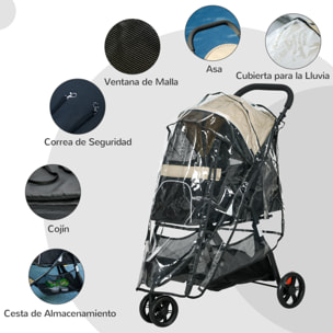Carrito para Perros Plegable Cochecito para Mascotas Carrito para Perros Pequeños con Cesta de Almacenaje Ventana de Malla Cubierta para Lluvia y 2 Ruedas Universales 80,5x51,5x100 cm Caqui