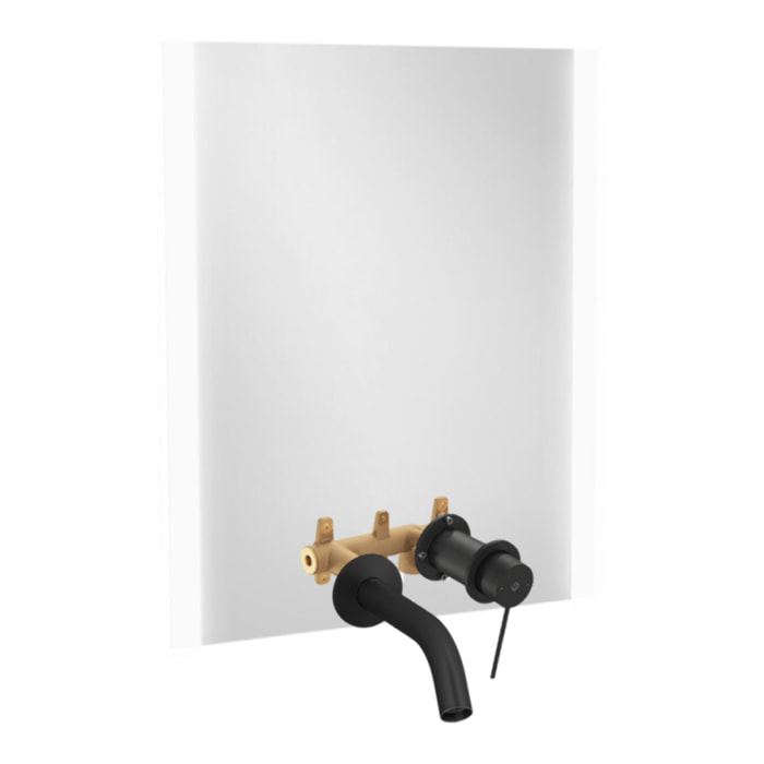 Miroir LED 2 trous 60 cm + mitigeur lavabo encastré Grands Boulevards Noir mat + corps encastré