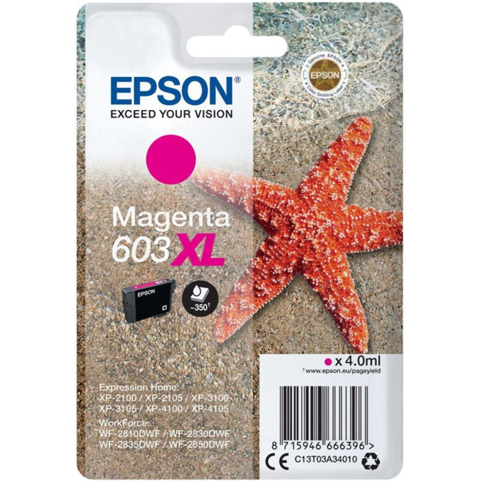 Cartouche d'encre EPSON Originale 603 XL Haute Capacité Magenta - C13T03U34010