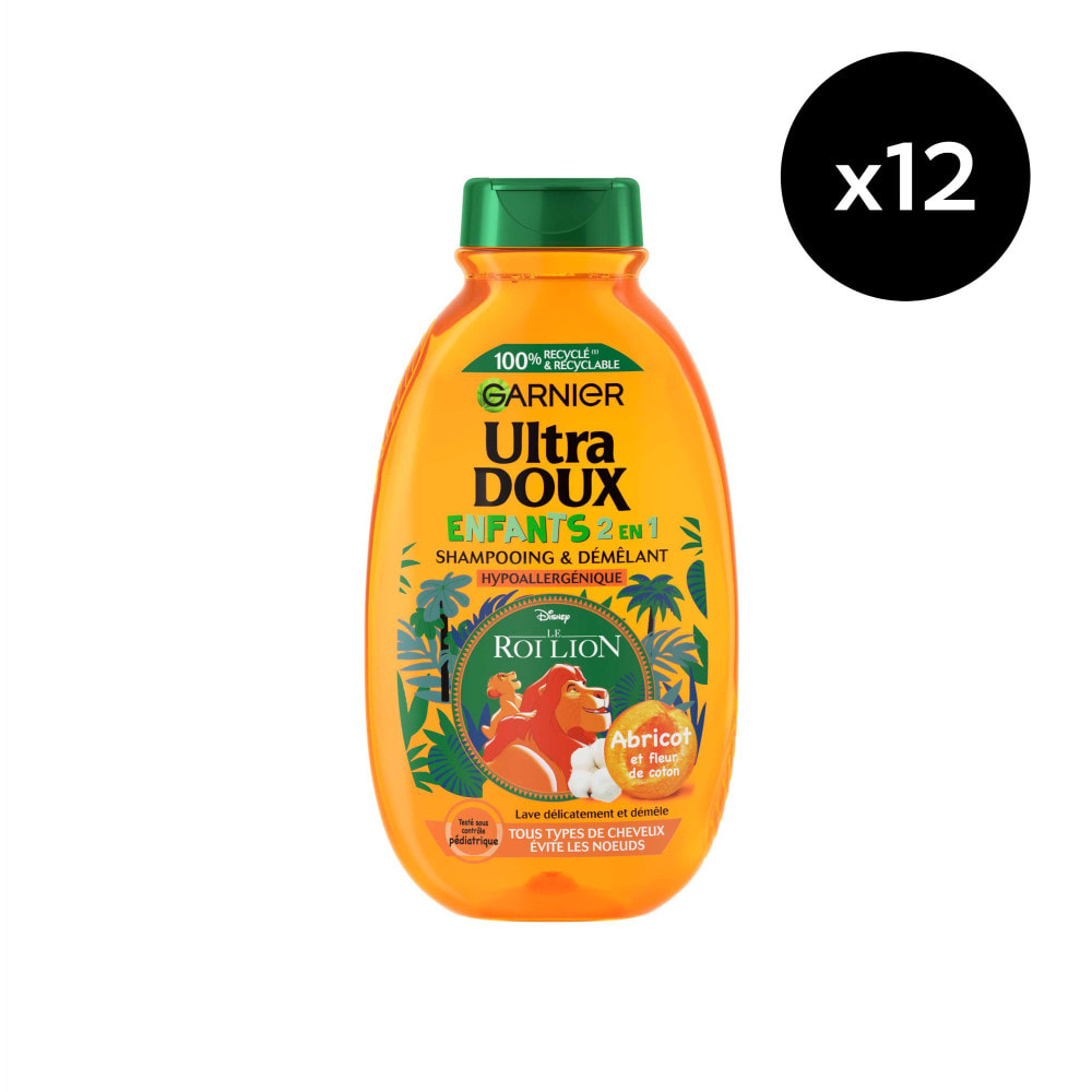 Lot de 12 - Garnier Ultra Doux Huile d'Abricot & Fleur de Coton Enfants 2-en-1 Shampooing & Démêlant 300ml