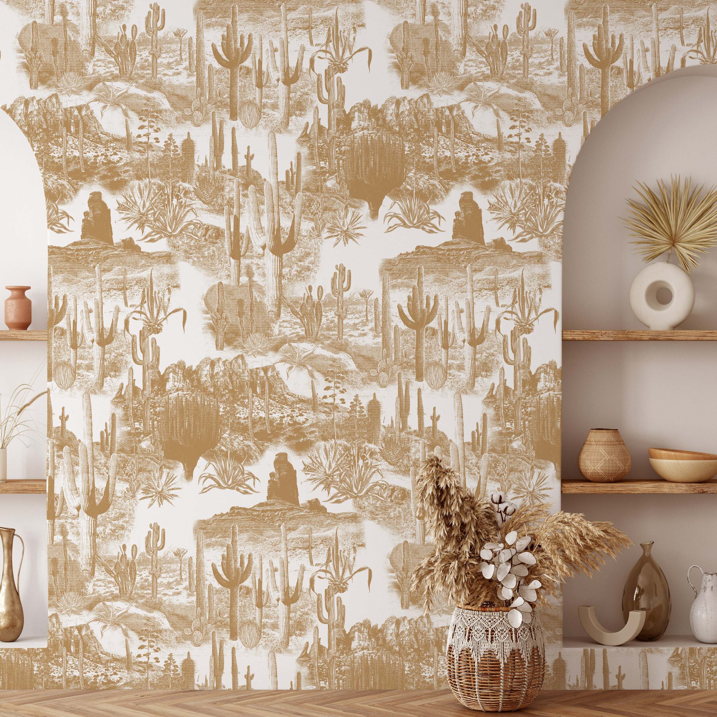 Carta da Parati Cactus nel Deserto Beige