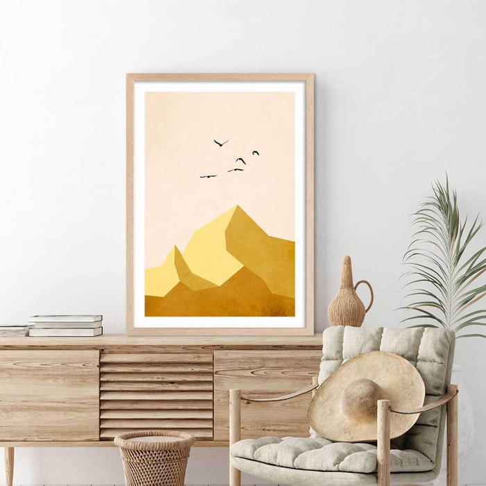 Affiche graphique ""Zugspitze Montagne"" Affiche sous cadre bois