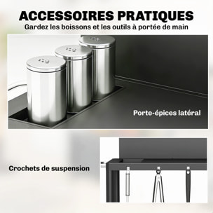 Desserte de jardin 2 étagères range épices plateau crédence 3 crochets 2 roues