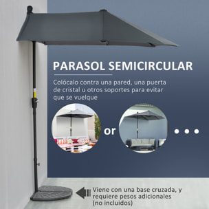 Sombrilla de Pared de Jardín 200x190x240 cm Parasol con Manivela Poste de Acero y Base Cruzada Protección Solar para Terraza Balcón Exterior Gris