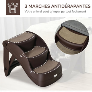 Escalier pour chien animaux pliable 3 marches antidérapant max. 10Kg plastique chocolat
