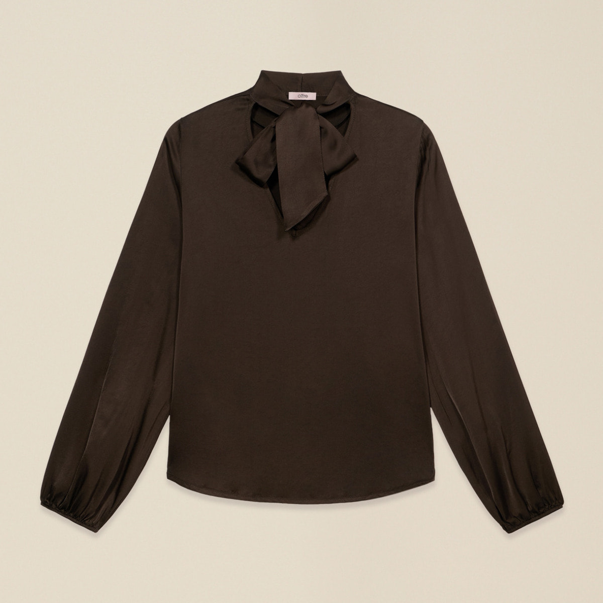 Oltre - Blusa de raso con lazo en el cuello - Marrón
