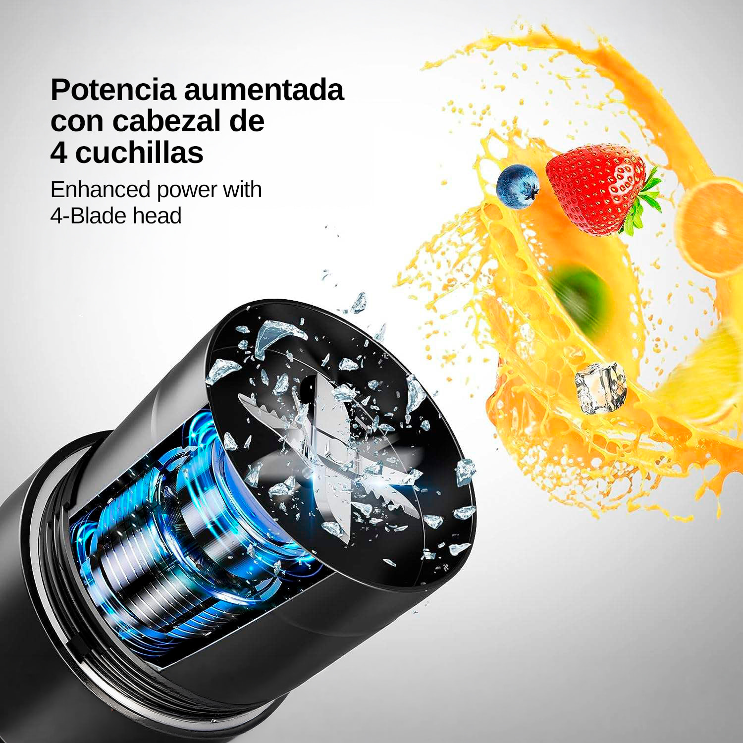 Batidora portátil HD-07 de 460 ml con potente motor de 240W, con batería recargable de 4000mAh.