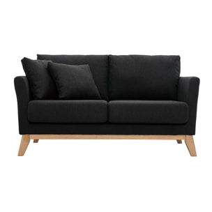 Canapé scandinave déhoussable 2 places en tissu gris foncé et bois clair OSLO