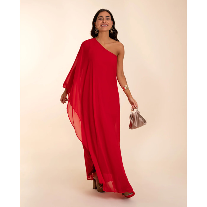 Vestido largo con capa asimétrico