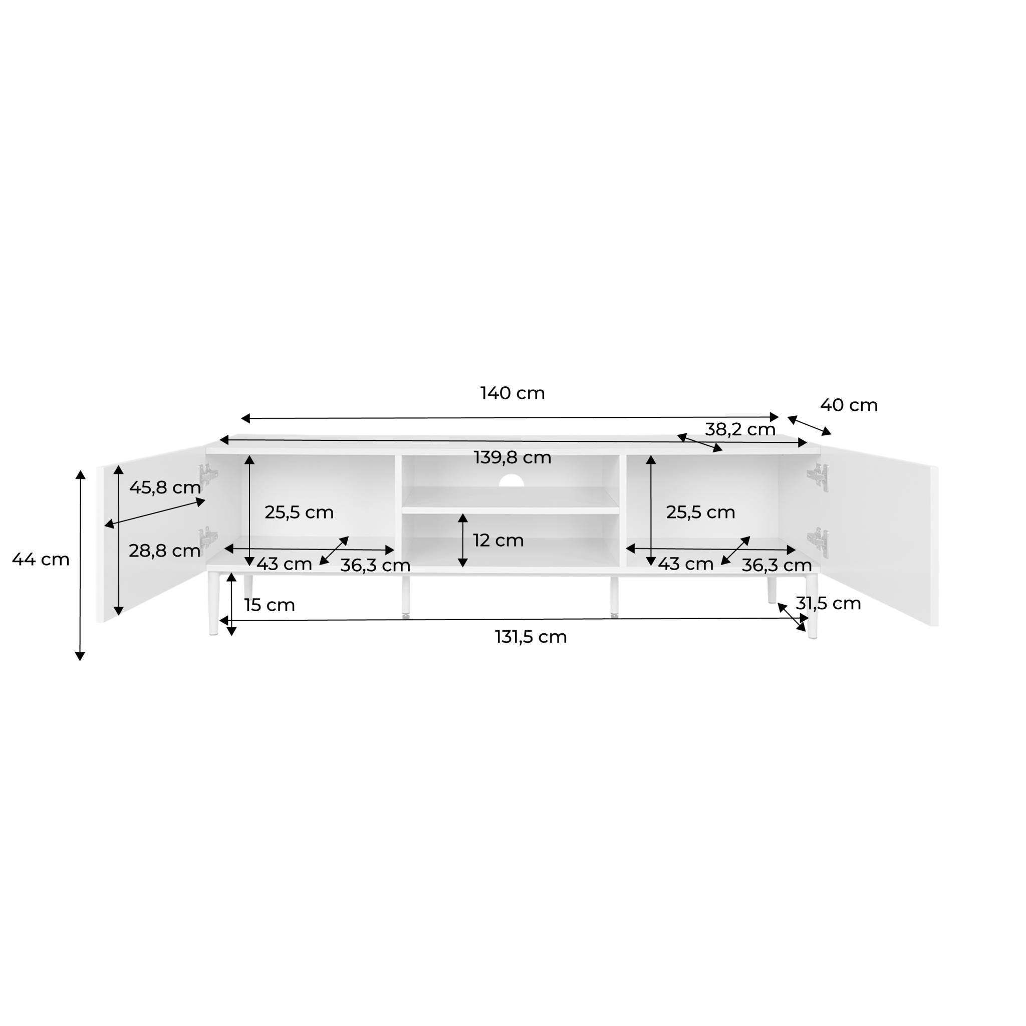 Meuble TV métal et décor bois 2 portes 140cm ASHTON