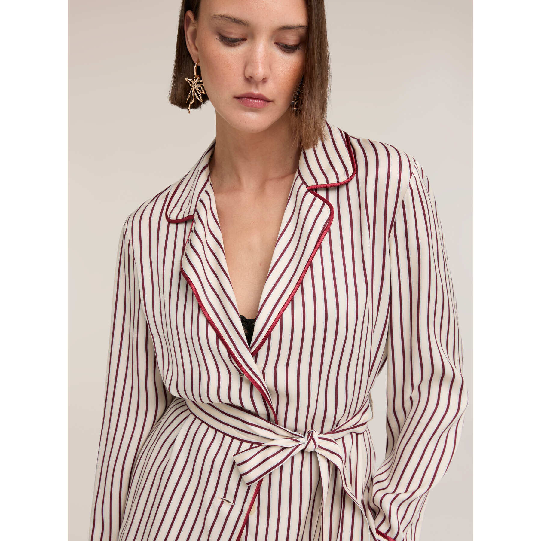 Motivi - Camicia a righe in twill di viscosa - Beige