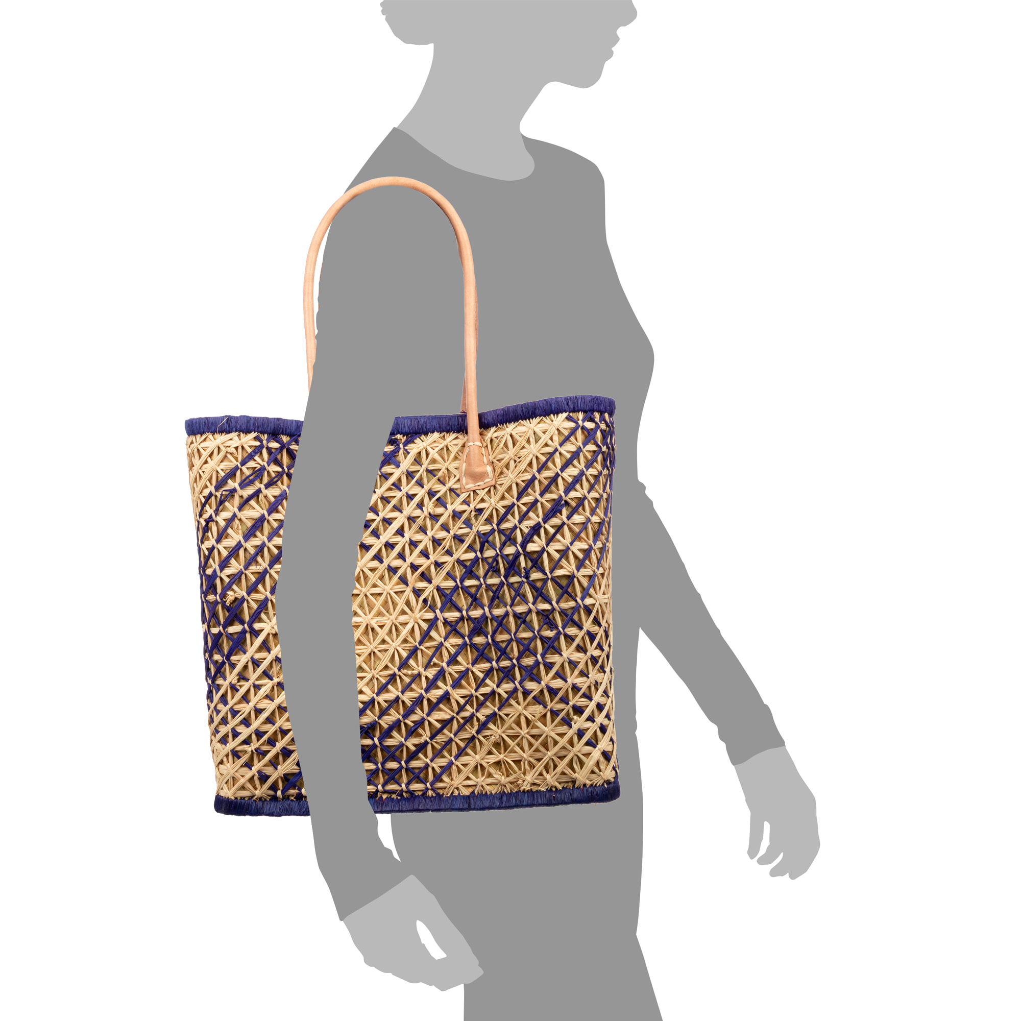 Zavattarello borsa a spalla donna. Realizzato in rafia e tessuto, con manici in pelle.