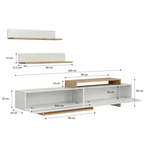 Salón con mueble TV y estanterías en blanco artik y alpino 200 cm Bender Blanco Artik (Blanco Mate) - Alpino