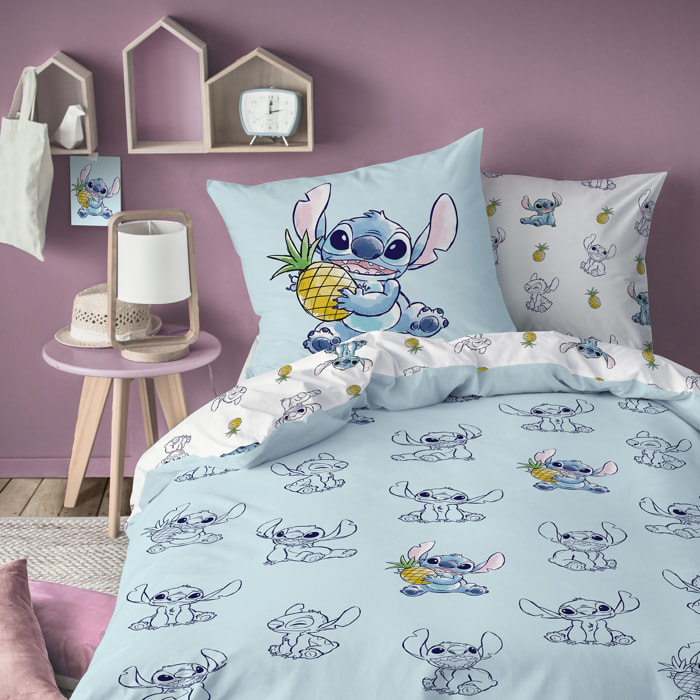 Parure de lit imprimée 100% coton, DISNEY HOME STITCH ANANAS