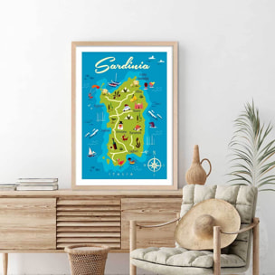 Poster de tourisme en sardaigne Affiche + cadre en bois - Chêne