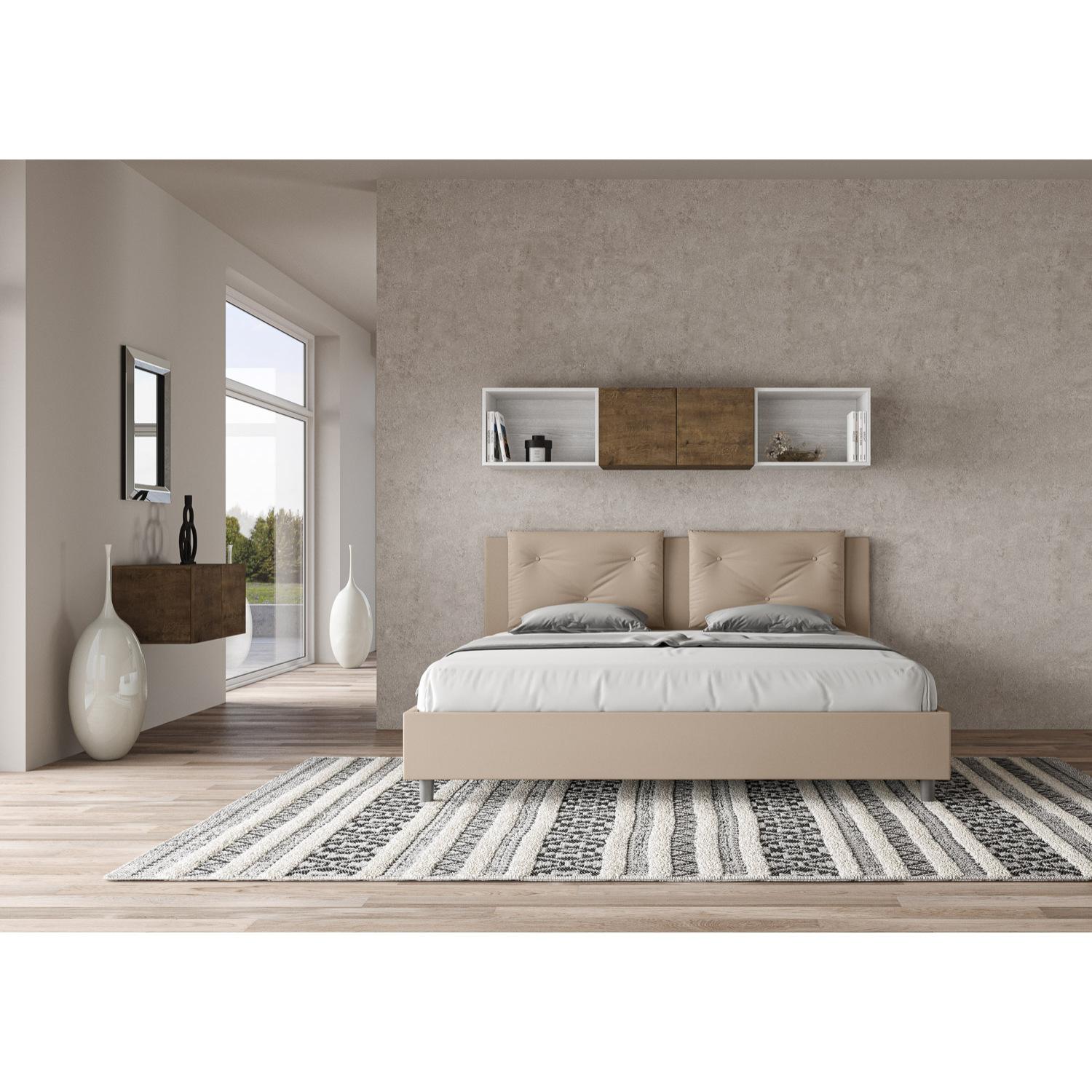 Cama matrimonial sin somier acolchada 200x210 cuero sintético gris paloma Appia