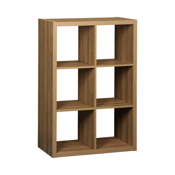 Etagère bibliothèque 2 niveaux 6 compartiments. casiers. effet bois de manguier. L 111.2 x P 39 x H 76cm