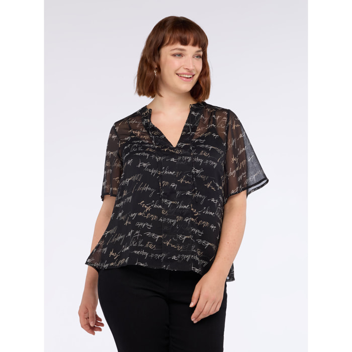 Fiorella Rubino - Blusa con estampado de letras en crepé - Negro