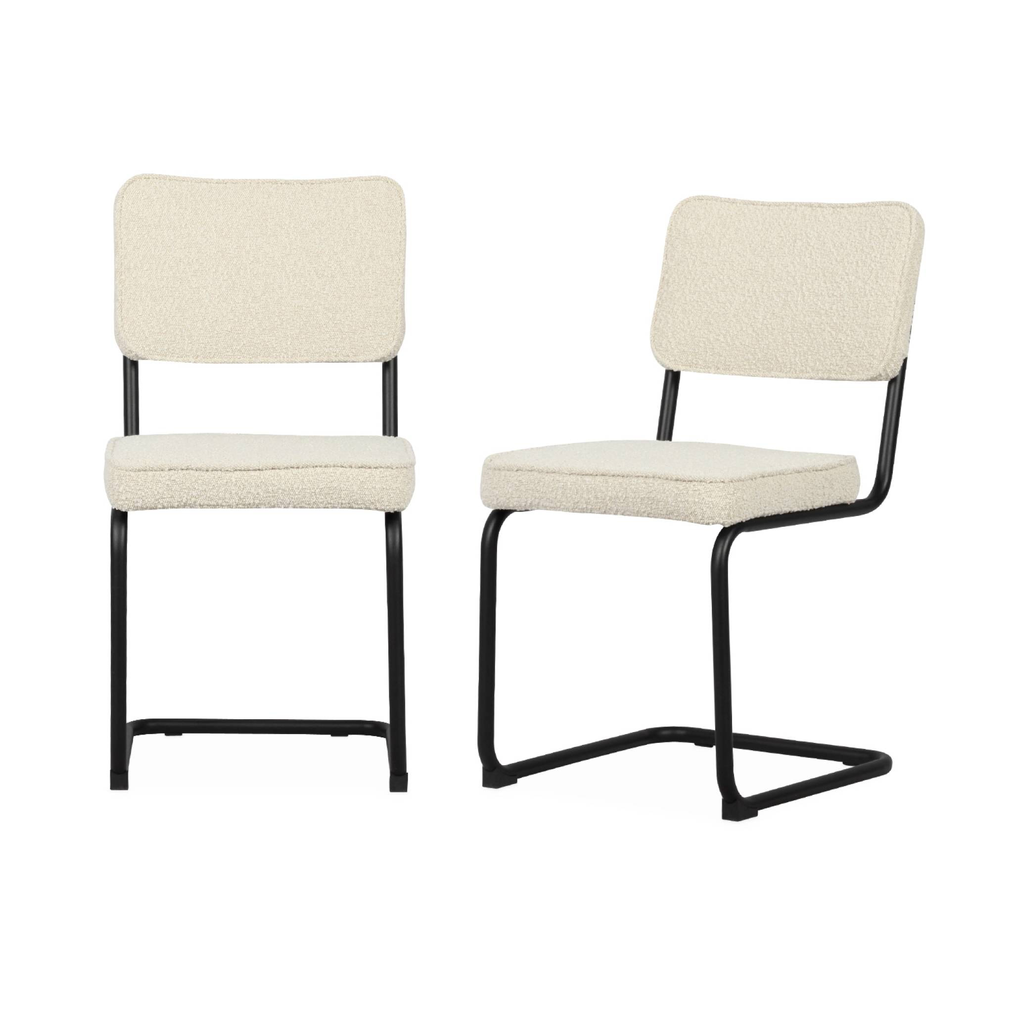 Lot de 2 chaises cantilever bouclette texturée blanc cassé. Maja. L46 x P54.5x H84.5cm