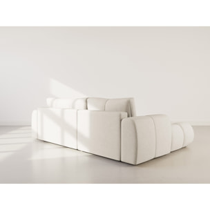 Yulin - Canapé d'angle gauche 4 places convertible avec coffre en tissu bouclette - Beige