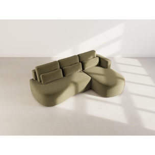 Mahina - canapé d'angle droit 4 places convertible avec coffre en velours côtelé - Vert