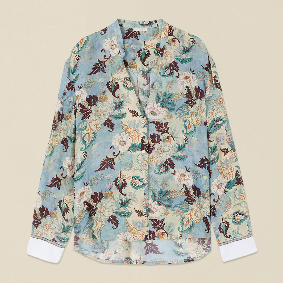 Oltre - Camicia fantasia con dettaglio gioiello - Azzurro