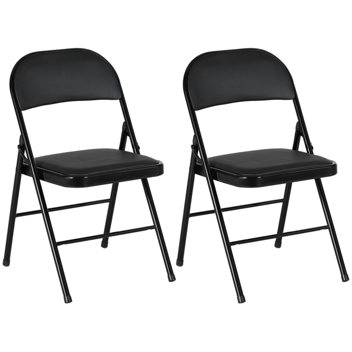 Juego de 2 Sillas Plegables Acolchadas con Respaldo y Estructura de Acero, para Salón, Comedor, Cocina, 45x46x78 cm, Negro