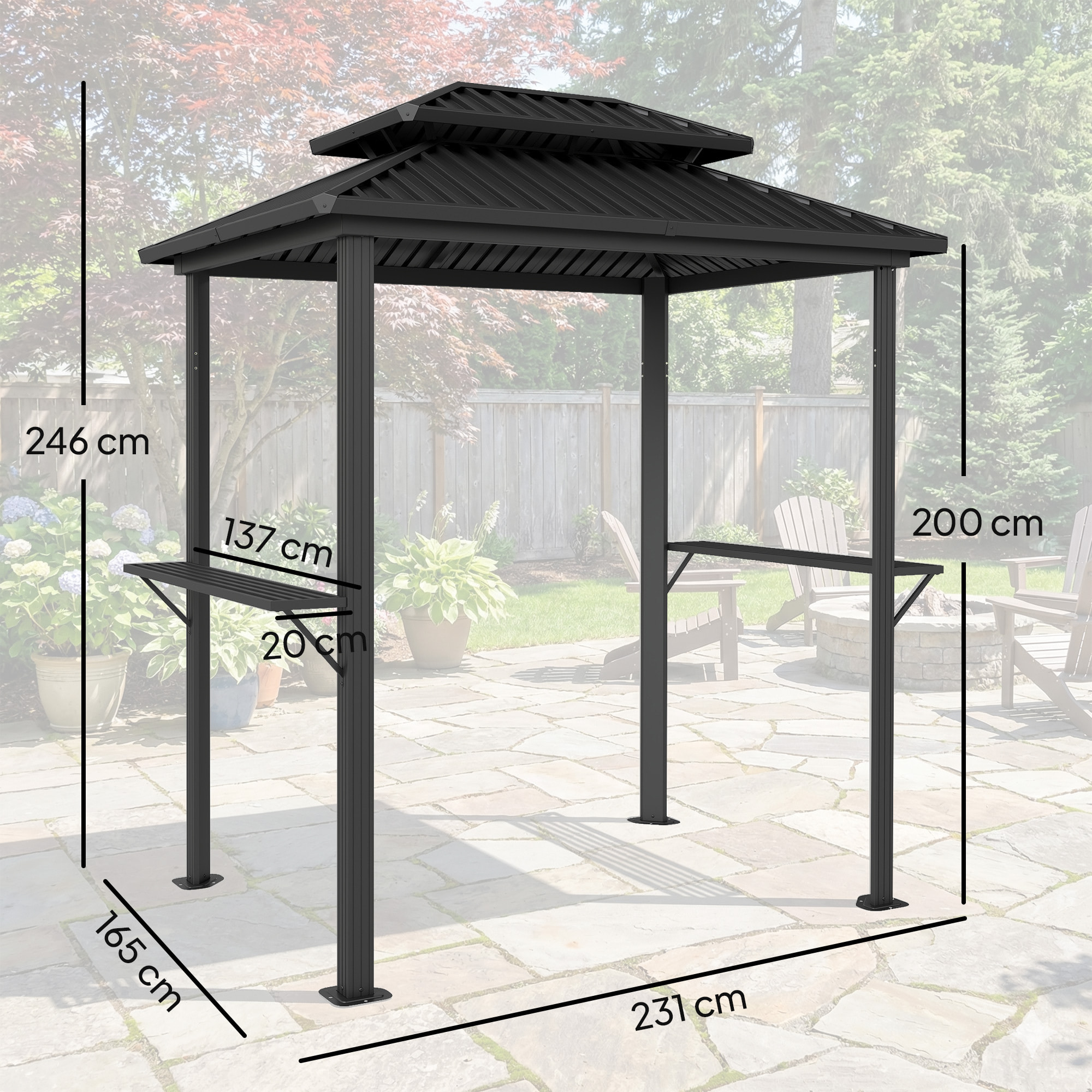 Abri pour barbecue métal aluminium - pergola - 2,31 x 1,65 x 2,46 m - noir