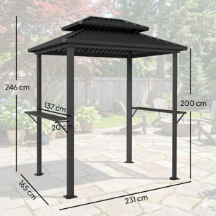 Abri pour barbecue métal aluminium - pergola - 2,31 x 1,65 x 2,46 m - noir