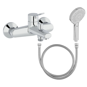 Mitigeur baignoire Eo + pommeau de douche Metro + flexible de douche métal