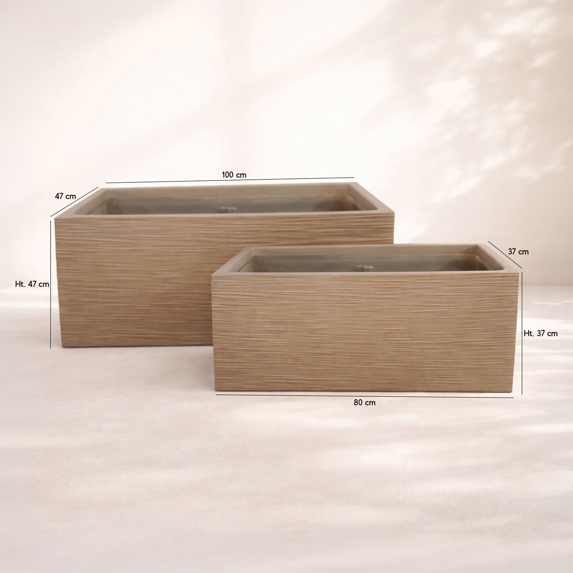 Set de 2 pots rectangulaire en fibre d'argile marron 37/47cm COMPORTA