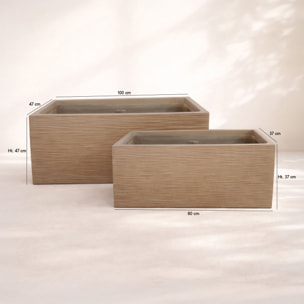 Set de 2 pots rectangulaire en fibre d'argile marron 37/47cm COMPORTA