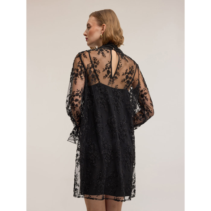 Motivi - Vestito corto in pizzo con fiocco Smart Couture - Nero