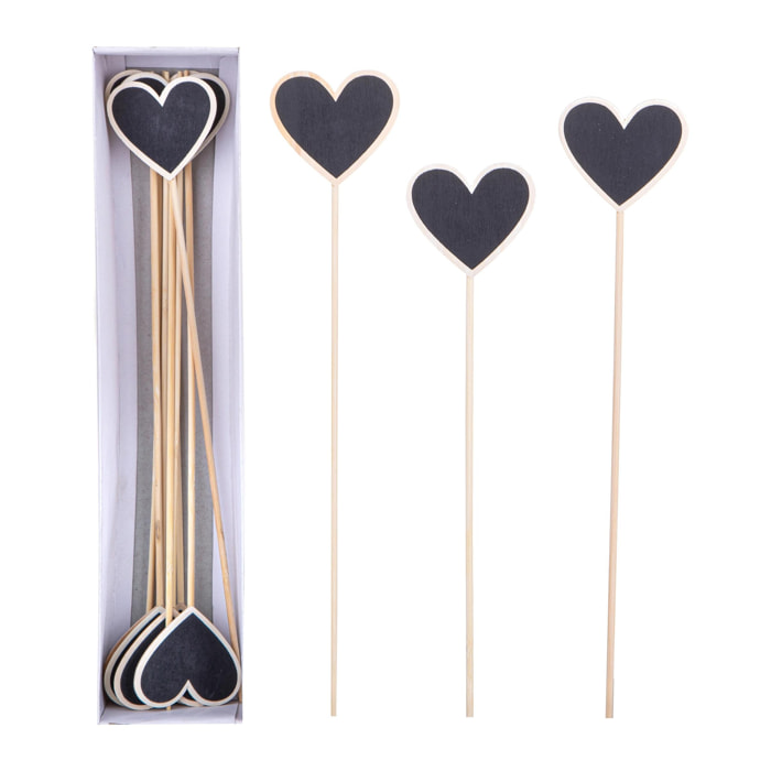 Pick Con Cuore Lavagna Confezione Da 12 Pz - Pezzi 4 - 6,5X30X6,5cm - Colore nero - Bianchi Dino -