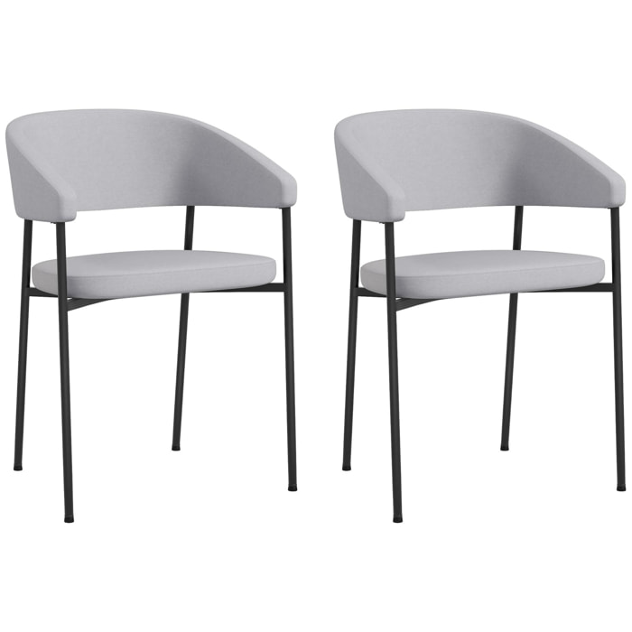 Lot de 2 chaises de salle à manger piètement acier tissu aspect lin gris clair