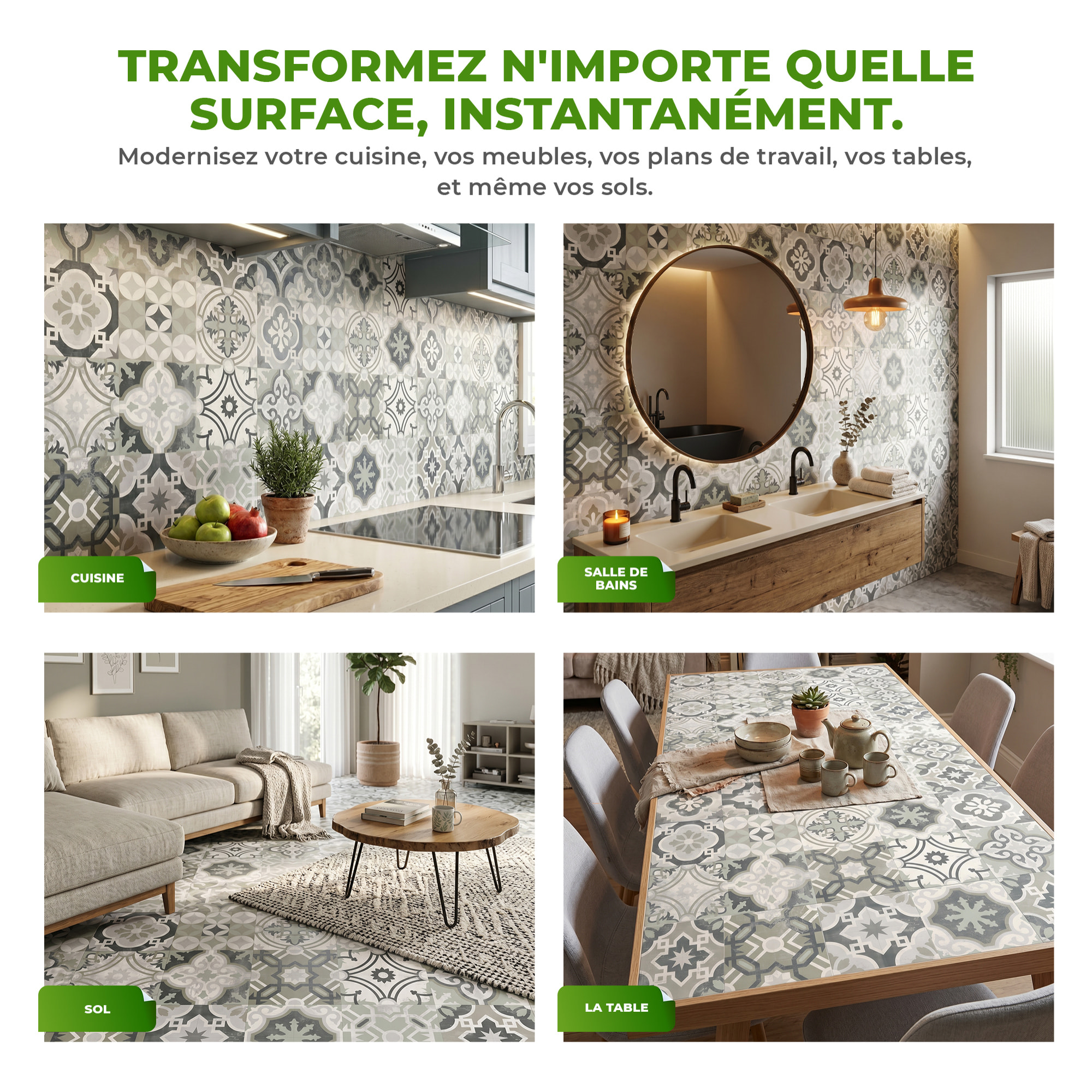 Sticker Sol avec laminat de Protection en Plastique Anti-dérapant | Stickers adhésif Sol - CARREAUX DE CIMENT SOL NATALE - 1 sticker