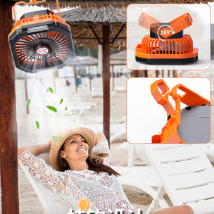 Ventilador P10 con motor sin escobillas, LED con 16 luces, 4 velocidades, 3 niveles de luz y 3 temporizadores. Incluye mando y powerbank de 7800 mAh.